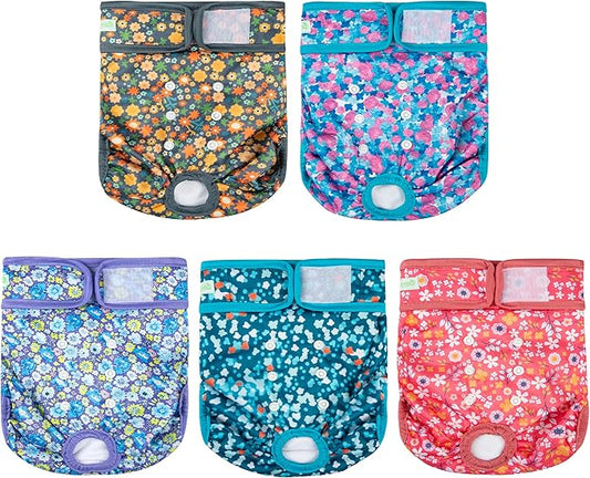 wegreeco Female Dog Diapers, Washable Reusable Pet Puppy Doggie Diapers for Small Medium Large Female Dogs in Heat Period, Doggy Period Panties Medium, Small Floral Pattern