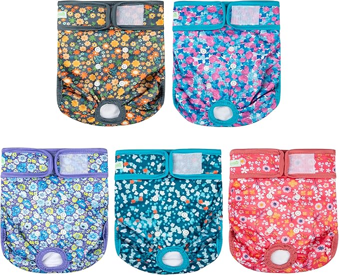 wegreeco Female Dog Diapers, Washable Reusable Pet Puppy Doggie Diapers for Small Medium Large Female Dogs in Heat Period, Doggy Period Panties X-Large, Small Floral Pattern