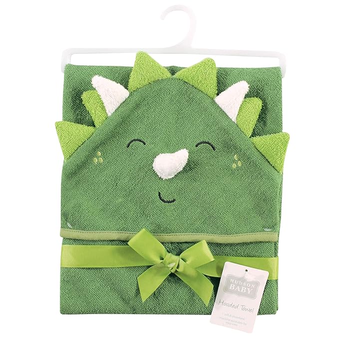 Hudson Baby Unisex Baby Cotton Animal Face Hooded Towel, Dinosaur, One Size