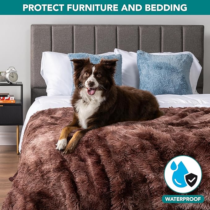 PetAmi Waterproof Dog Blanket for Large Dog, Queen Size Calming Pet Blanket Couch Cover Protector, Sherpa Faux Fur Cat Throw for Sofa Furniture Bed, Soft Fluffy XL, 90x90 Tie-Dye Brown