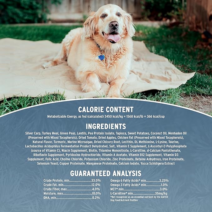 Annamaet Grain-Free Re-Juvenate Senior Formula Dry Dog Food, (Fresh Silver Carp & Turkey), 5-lb Bag, Brown