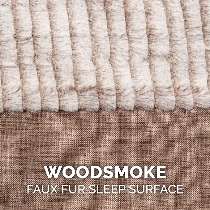 Furhaven Replacement Dog Bed Cover Luxe Faux Fur & Performance Linen Sofa-Style, Machine Washable - Woodsmoke, Large