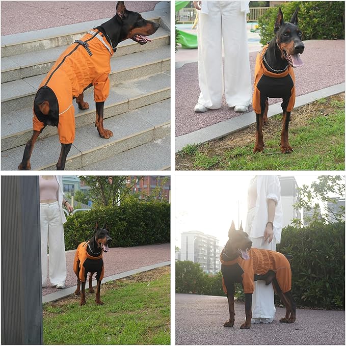 Winter Waterproof Dog Snowsuit – Full Body Outdoor Jacket with Leash Ring, Fleece Lining, Windproof Reflective 4-Leg Dog Coat for Small to Large Dogs Mustard Yellow L