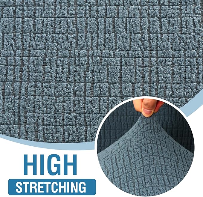 H.VERSAILTEX Stretch Jacquard Couch Cover 1 Piece Soft Sofa Covers Furniture Protector with Elastic Bottom Anti-Slip Thickened Dogs Slipcovers Washable Crizzle Pattern(Sofa, Stone Blue)