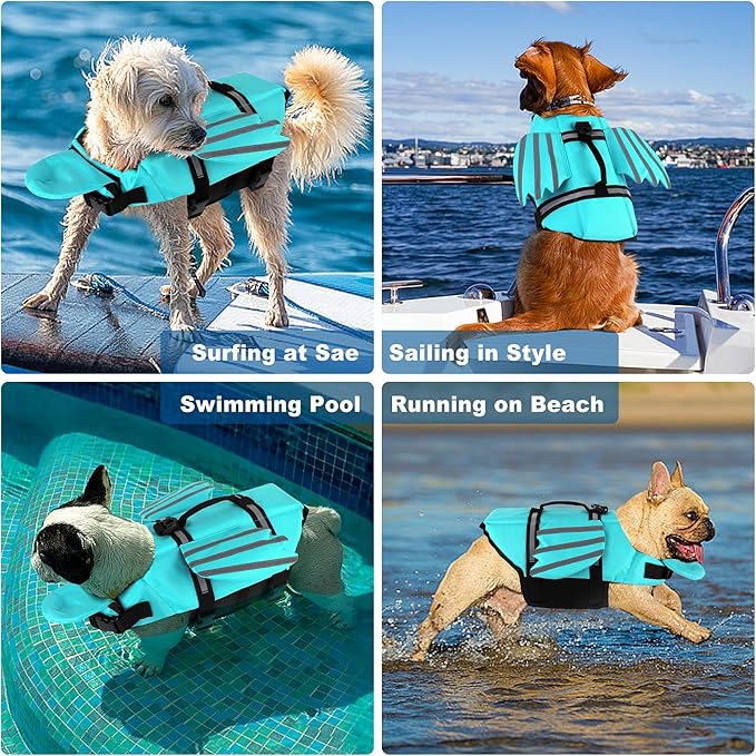 Dog Life Jacket, Wings Adjustable Dog Life Vest with Chin Float Reflective Stripes and Handle, High Buoyancy Puppy Swim Floating Vest for Small Medium Large Dogs - Pine Green, S