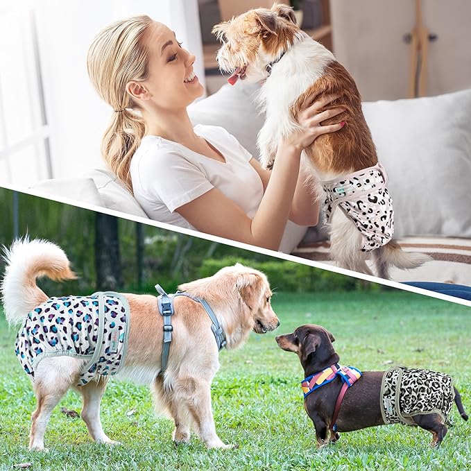 Langsprit Washable Female Dog Diapers - Doggie Reusable Diapers for Doggy Puppy Female in Period - Highly Absorbent Dog Heat Panties Leopard S