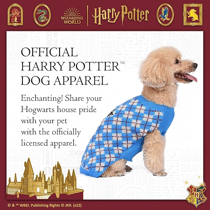Harry Potter Ravenclaw Dog Sweater - Pet Outerwear for Dogs - Officially Licensed Dog Apparel & Accessories for Hogwarts Houses, Size Small