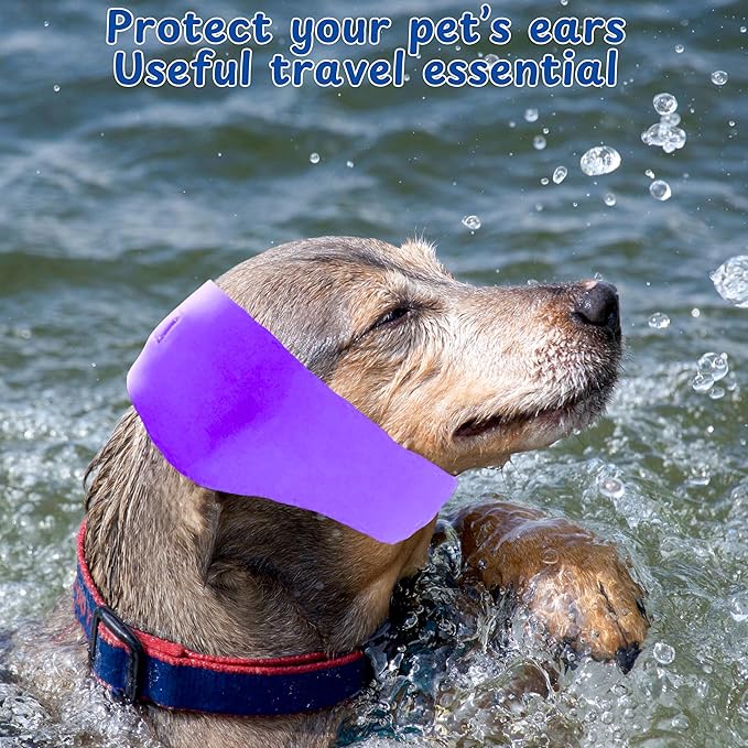 2pcs Dog Ear Covers for Swimming, Ear Protection for Dogs Bathing, Dog Bath Supplies, Ears Wrap for Dogs, Waterproof Ears Covers Swimming Cap, Adjustable Shower Cap, Puppy Swim Cap (Purple, Pink, M)