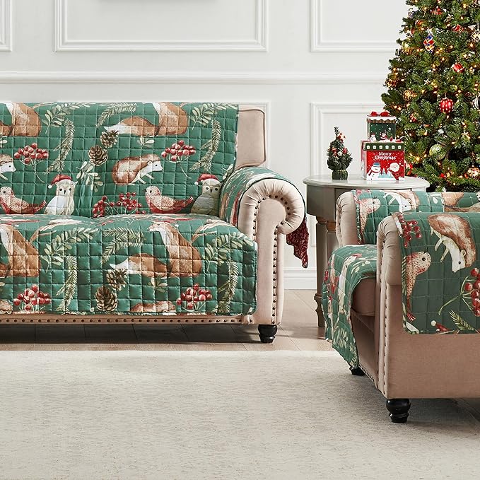 Greenland Home Willow Reversible Slipcover - Furniture Protector - Sofa - Holiday