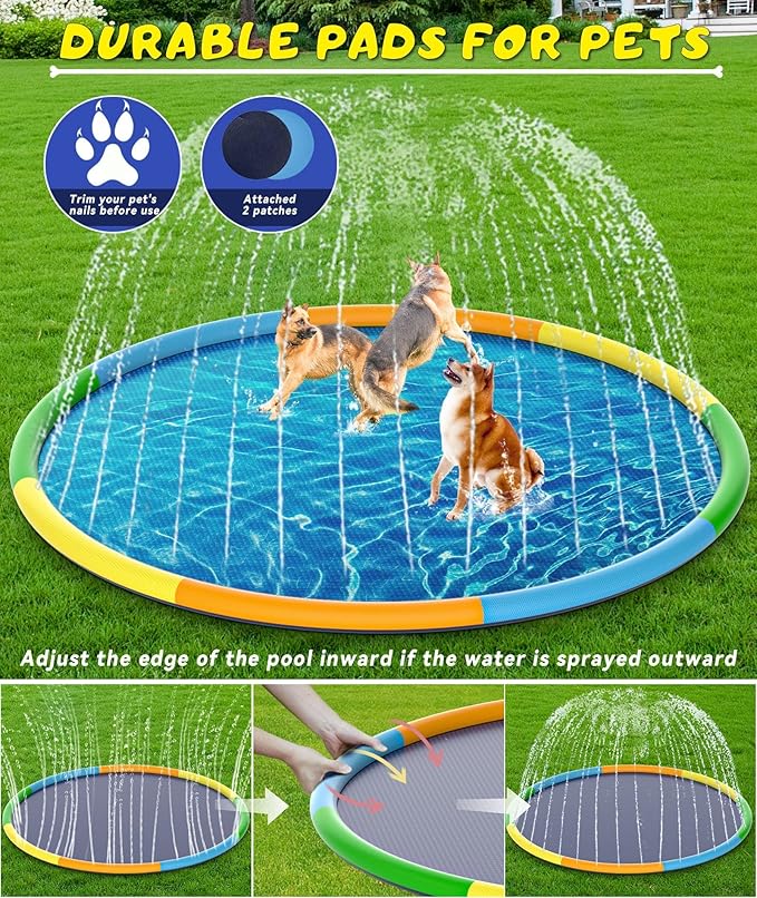 EPN Splash Pad, 13FT Size Extra Large Sprinkler Play Mat for Dogs & Kids, Thicker Pool Summer Outdoor Water Toys Fountain Pad for 3+ Children & Pets