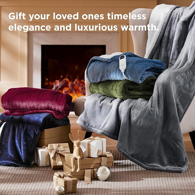 Bedsure Electric Blanket Twin - Soft Flannel Heated Blanket Twin Size, Fast Heating with 6 Time Settings (Up to 10H) & 6 Heat Settings, Warm Gift for Grandma (62x84 inches, Cream)
