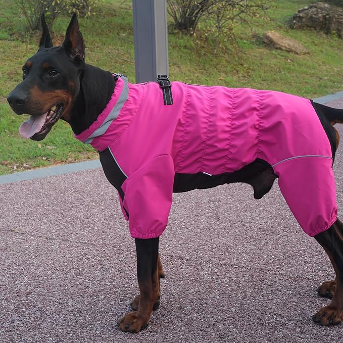 Winter Waterproof Dog Snowsuit – Full Body Outdoor Jacket with Leash Ring, Fleece Lining, Windproof Reflective 4-Leg Dog Coat for Small to Large Dogs Hot Pink L