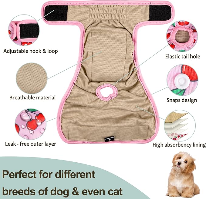 Female Dog Diapers - Premium Reusable Diapers for Dogs in Heat - Highly Absorbent, Leak-free, Adjustable Snaps, Fruits, XL