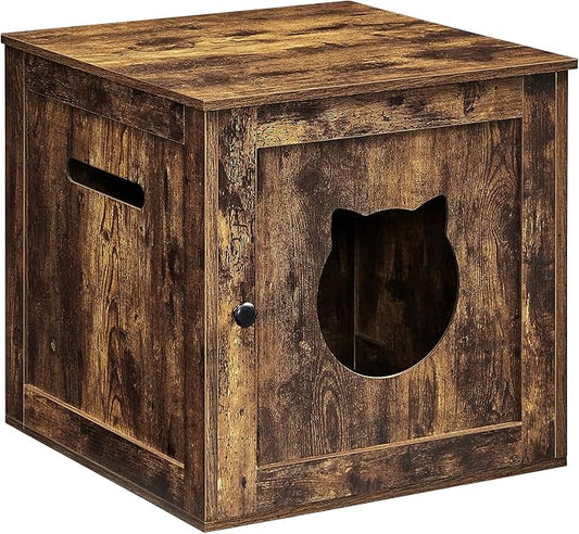 Feandrea Cat Litter Box Furniture, Hidden Litter Box Enclosure Cabinet with Single Door, Indoor Cat House, End Table, Nightstand, Rustic Brown UPCL004X01