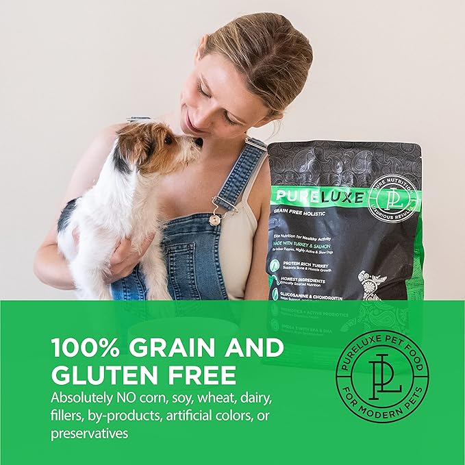PURELUXE Grain and Gluten Free Dog Food, Healthy Activity Elite Nutrition, Turkey and Split Peas, for Indoor Puppies, High Activity, and Show Dogs During All Life Stages, Made in The USA, 4lbs