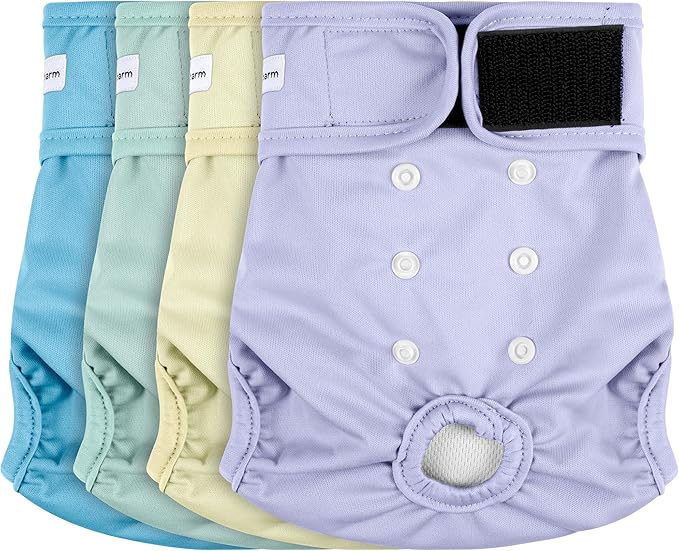 4 Pack Reusable Female Dog Diaper, Highly Absorbent Doggie Diapers for Female Dogs, Dog Diaper X-Large, Yellow
