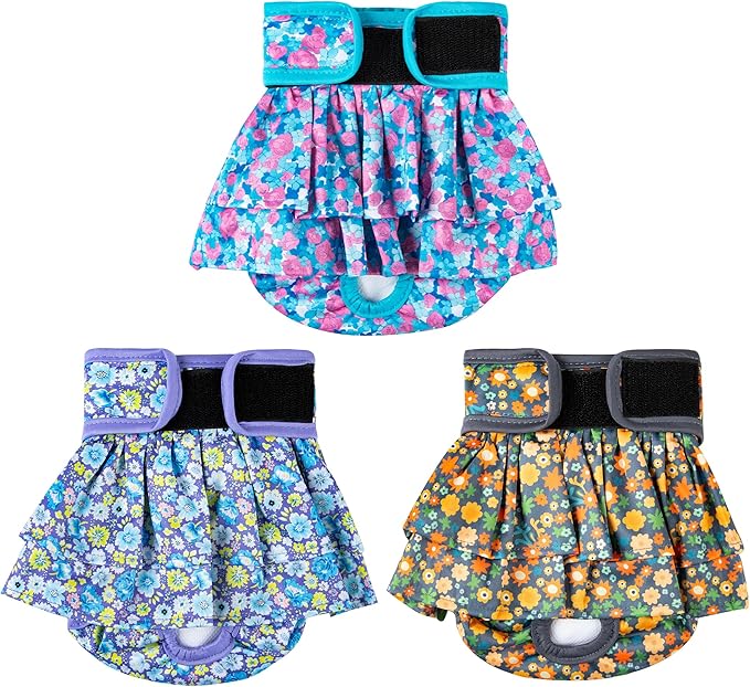 wegreeco Dog Diapers Female (3 Pack), Highly Absorbent Puppy Doggie Dog Diapers for Female Dogs Period, Washable Doggy for in Heat, Small Medium Large Size (Small Floral, Large)