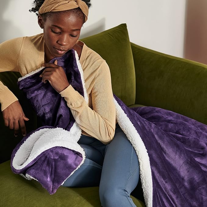 Bedsure GentleSoft Sherpa Fleece Blanket Queen Size for Bed, Non-Heated, Thick and Warm Throw Gifts for Women and Girls, Soft Fuzzy Plush Queen Blanket for Winter, Purple, 90x90 Inches