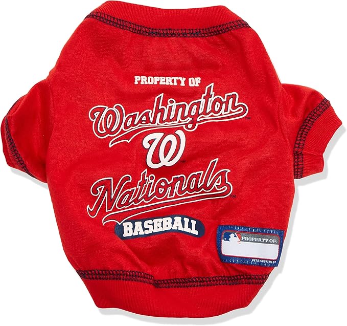 MLB Washington Nationals Dog T-Shirt, Large. - Licensed Shirt for Pets Team Colored with Team Logos. - Premium Stretchable Materials for The Comfort of Your Dog & cat.