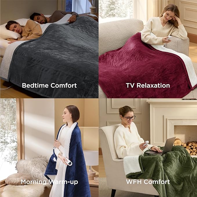 Bedsure Electric Blanket Twin - Soft Flannel Heated Blanket Twin Size, Fast Heating with 6 Time Settings (Up to 10H) & 6 Heat Settings, Warm Gift for Grandma (62x84 inches, Cream)