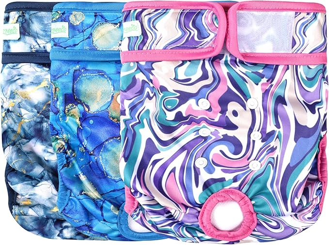 wegreeco Washable Reusable Premium Dog Diapers,Pack of 3,Small Dog Puppy & Doggy Diapers Female,Dog Period Panties Diapers Female in Heat Watercolour L