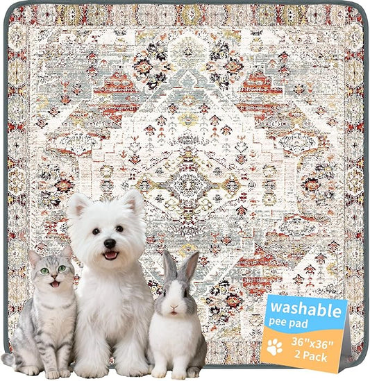 Washable Pee Pads for Dogs, Reusable Puppy Potty Training Pads, Ultra-Absorbent Thick Waterproof Leak-Proof Non-Slip Pads & Mat for Crate, Playpen, Floor, Whelping & Housebreaking , 2 Pack 24"x36"