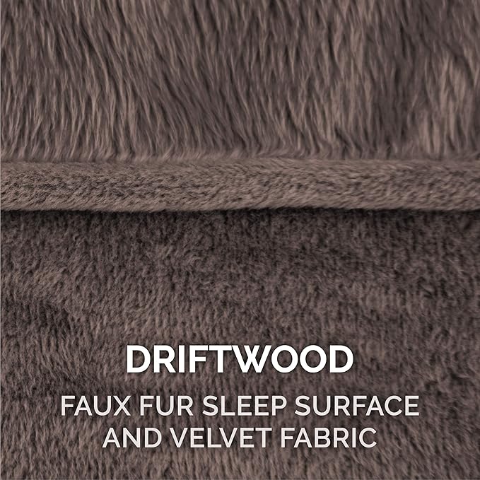 Furhaven Memory Foam Dog Bed for Medium/Small Dogs w/ Removable Bolsters & Washable Cover, For Dogs Up to 35 lbs - Faux Fur & Velvet Sofa - Driftwood Brown, Medium