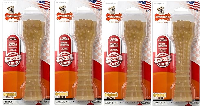 Nylabone 4 Pack of Power Chew Textured Flavored Durable Chew Toy for Dogs, XL/Souper, Made in The USA
