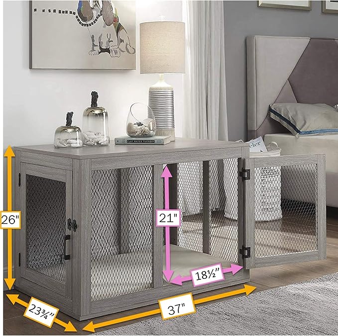 PENN-PLAX Modern and Sophisticated Dog Crate – Pet Furniture Designed as an End Table or Night Stand – Great for Small to Medium Sized Pups – Beautiful Driftwood Color