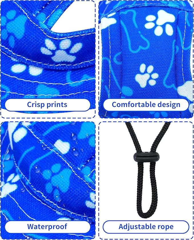 PET SHOW Dog Bucket Hat Paw Print Dog Visors for Small Doggy Cats Waterproof Outdoor Pet Sun Hats with Ear Holes Round Brim Adjustable Drawstring Boy Puppy Cap-Royal Blue/XS