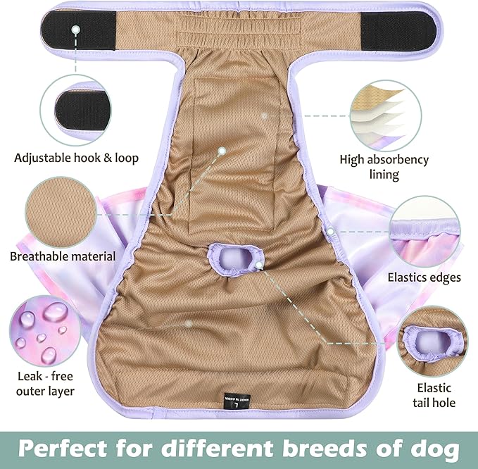 Washable Female Dog Diapers Skirt(4 Pcs) - Reusable Doggie Diapers with Adjustable Snaps, High Absorbency Leak-Proof Puppy Diapers for Female Dog in Heat, Period, Incontinence L