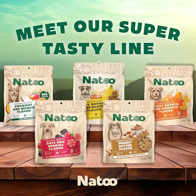 NATOO Natural Dog Biscuits for Small Dogs – Grain-Free Peanut Butter Treats with Collagen, Prebiotics, Fiber & Omega 6 – Support Digestion, Skin, Coat, Joints & Immunity – Allergy-Friendly, 8 oz