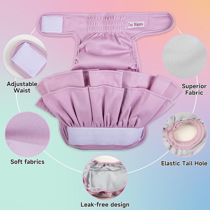 Female Dogs Diapers Belly Bands(3Pack), Washable Reusable Female Skirt Doggy Wraps Panties for Doggie Puppy Pooping Potty Training Incontinence Marking Pañal Para Perro Morandi Pink Purple blue Medium