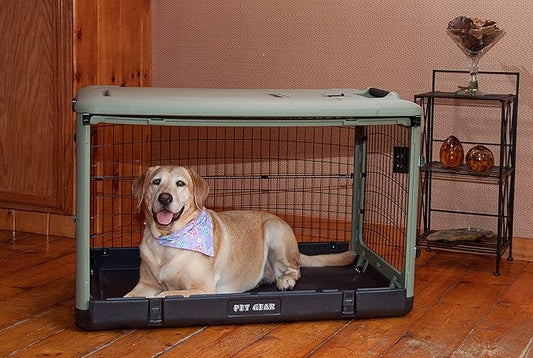 Pet Gear “The Other Door” 4 Door Steel Crate for Dogs/Cats with Garage-Style Door, Includes Plush Bed + Travel Bag, No Tools Required, 3 Models, 3 Colors