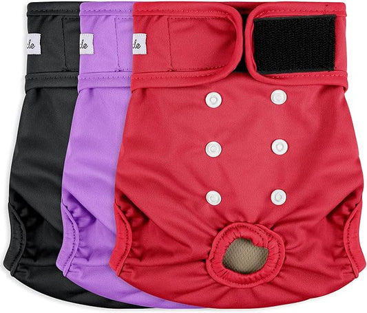 Female Dog Diapers - Reusable Diapers for Doggie in Heat - Highly Absorbent for Pet Incontinence with Adjustable Snaps (Pack of 3) Red, XXL