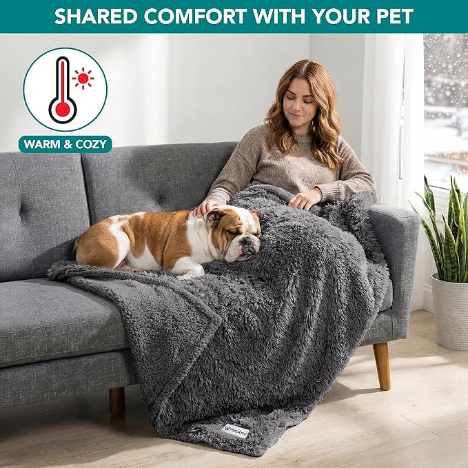 PetAmi Waterproof Dog Blanket for Small Medium Dogs, Calming Fleece Cat Blanket, Couch Protector Washable Sherpa Faux Fur Pet Throw for Puppy, Soft Reversible 29x40 Gray