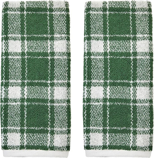 SKL Home Buffalo Plaid 100% Cotton Jacquard 2pc Hand Towel Set, Reversible, Soft & Absorbent, Fall/Christmas/Winter/Everyday, Decorative for Bath/Kitchen/Bar & Gift, Spruce