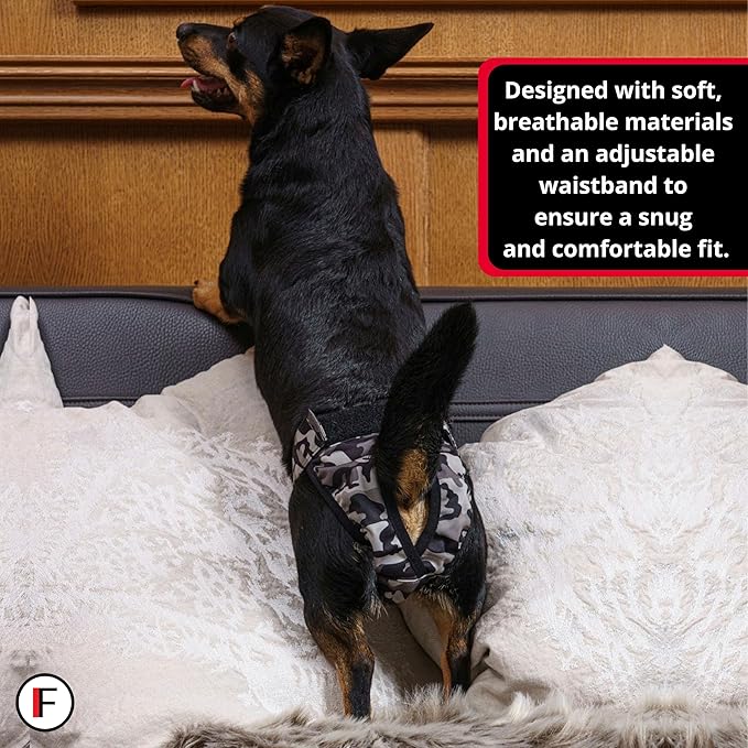 FINNERO Brenda Reusable Dog Diaper, Leak-Proof, Adjustable, Heat & Incontinence Protection, S – Camo