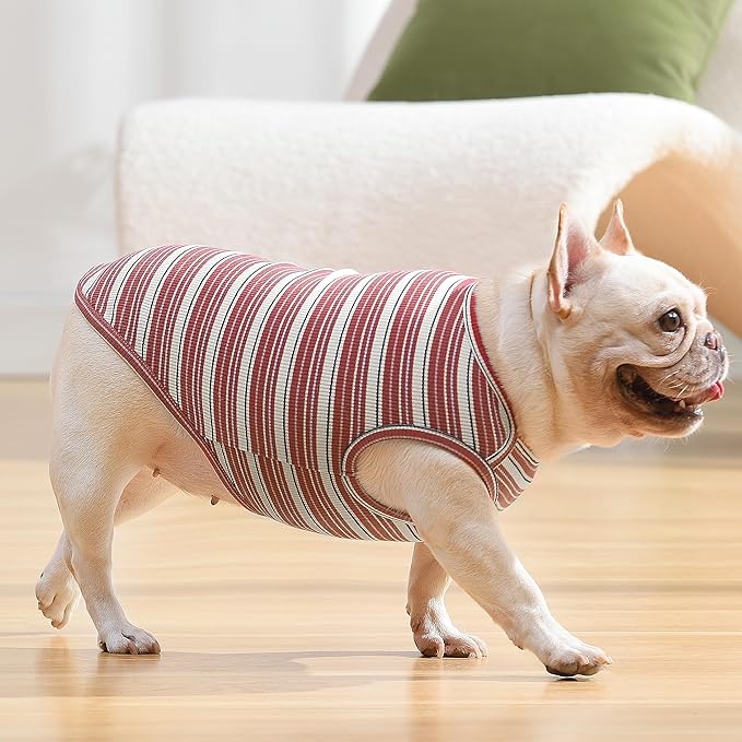 Dog Shirts Vest Cotton Striped T-Shirt, Sleeveless Stretchy Pet Clothes for Small Dogs, 2-Pack Soft Breathable Puppy Tank Top Cat Tee (XX-Large, Pine Green,Plum Red)