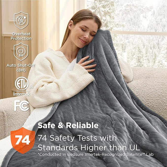 Bedsure Electric Blanket Full Size - Soft Flannel Heated Blanket Full, Fast Heating with 6 Time Settings (Up to 10H) & 6 Heat Settings, Warm Gifts for Grandma (72x84 inches, Grey)