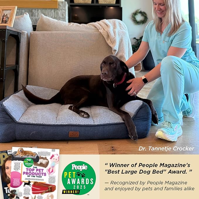 Bedsure SupportMax™ Orthopedic Dog Beds Large Sized Dog - Extra Thick Supportive Large Dogs Bed with Waterproof Washable Cover, L Plus Comfort Pet Sofa with Soft Sherpa and Nonskid Bottom, Brown, 38"