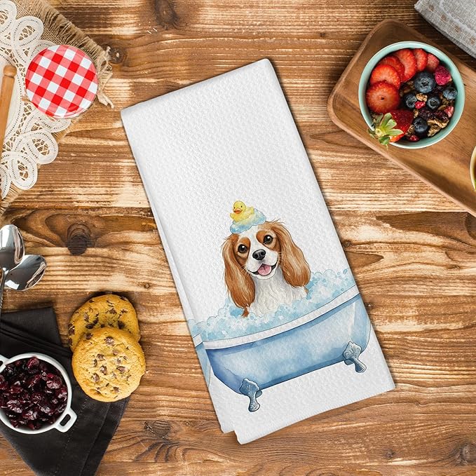 Funny Cavalier King Charles Spaniel Bathroom Hand Towel, King Charles Cavalier Duck Gifts Hand Towel for Bathroom Kitchen washroom Decor, Dog Lovers Gifts Dish Tea Towels, 16x24 Inch