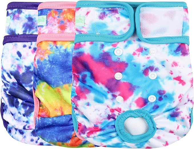 wegreeco Washable Reusable Premium Dog Diapers,Pack of 3,Small Dog Puppy & Doggy Diapers Female,Dog Period Panties Diapers Female in Heat Colourful S