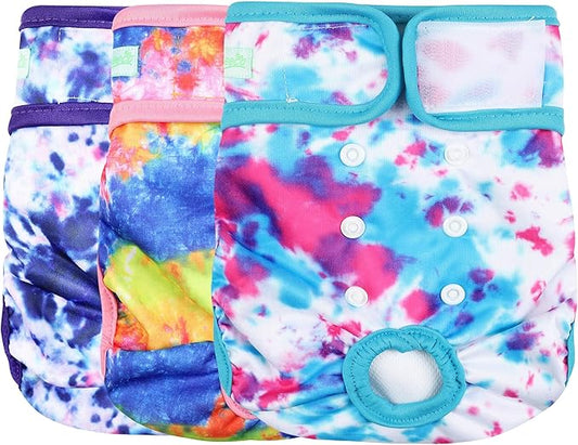 wegreeco Washable Reusable Premium Dog Diapers,Pack of 3,Small Dog Puppy & Doggy Diapers Female,Dog Period Panties Diapers Female in Heat Colourful XL