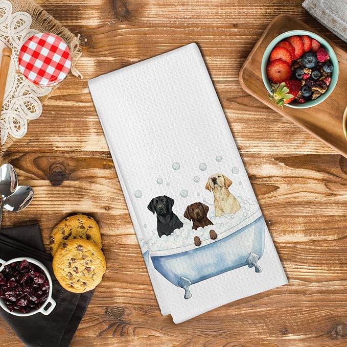 Black Labrador Retriever Gifts Bathroom Hand Towel, Funny Black Lab Dog Lovers Gifts Hand Towel for Bathroom Kitchen Washroom Decor, Labrador Retriever in Bathtub Dish Tea Towels, 16x24 Inch