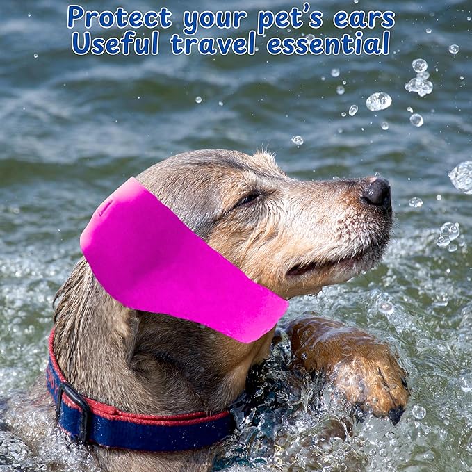 2pcs Dog Ear Covers for Swimming, Ear Protection for Dogs Bathing, Dog Bath Supplies, Ears Wrap for Dogs, Waterproof Ears Covers Swimming Cap, Adjustable Shower Cap, Puppy Swim Cap with (Pink, Red, L)