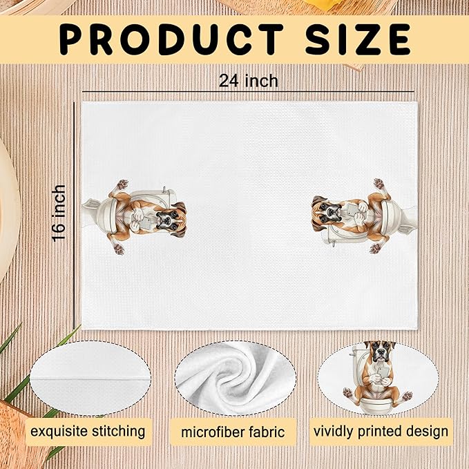 Funny Boxer Dog Gifts Hand Towels for Bathroom, Boxer Dog Decor Dish Tea Towels, Funny Dogs Looking at Phone Decorative Hand Towel for Toilet Kitchen Washroom Decor, 16x24 Inch