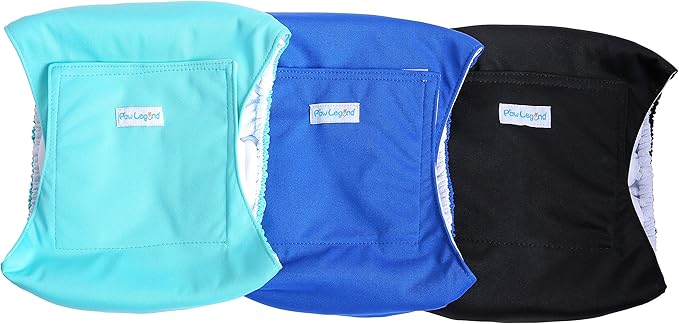 Paw Legend Washable Dog Belly Band Wrap Diapers for Male Dog | High Absorbing Puppy & Doggy Diapers Male (3 Pack,Blue,Aqua,Black,XX-Large)