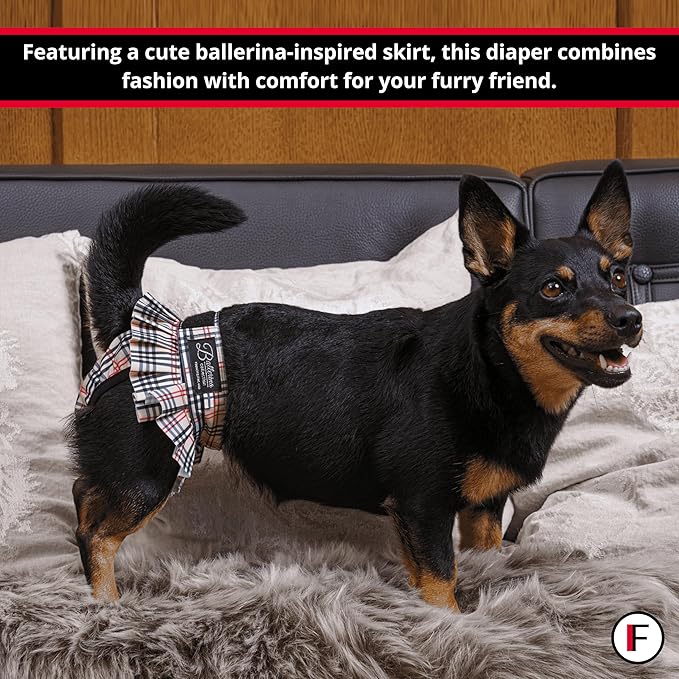 FINNERO Ballerina Dog Diaper – Washable, Reusable, Leak-Proof – Heat, Period & Urine Incontinence Protection – Comfortable, and Stylish Design – Adjustable Fit for Female Dogs – Medium, Pink