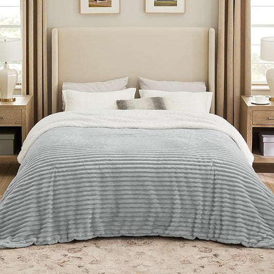 Bedsure Sherpa Blanket King Size for Bed - Super Soft, Cozy Fleece Thick Warm Blanket for Winter, GentleSoft Home Room Decor, Grey, 108x90 Inches